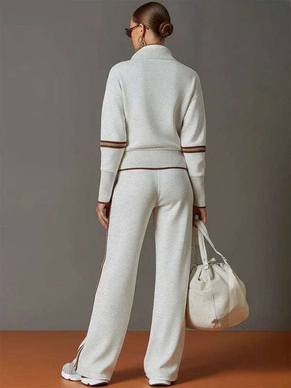 Half-Zip Loungewear Set with Wide-Leg Pants