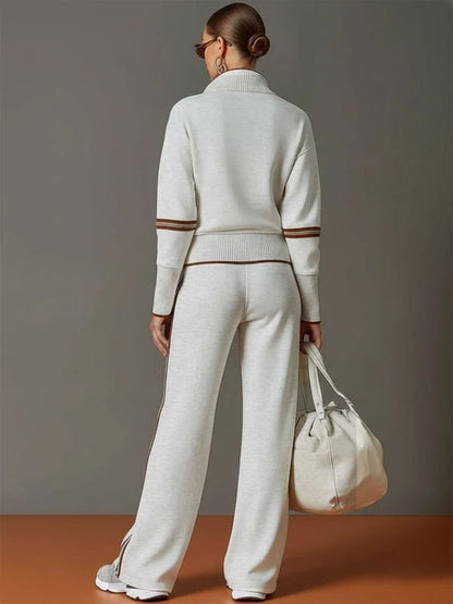 Half-Zip Loungewear Set with Wide-Leg Pants
