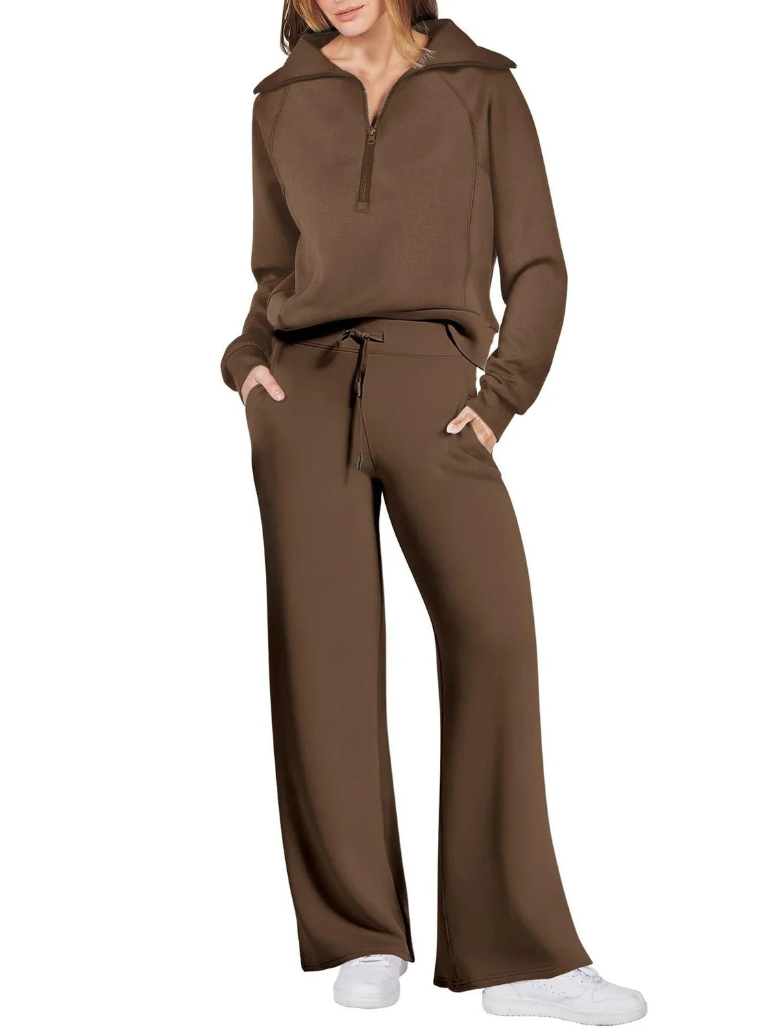 Two-Piece Lounge Set with Half-Zip Hoodie and Wide-Leg Sweatpants