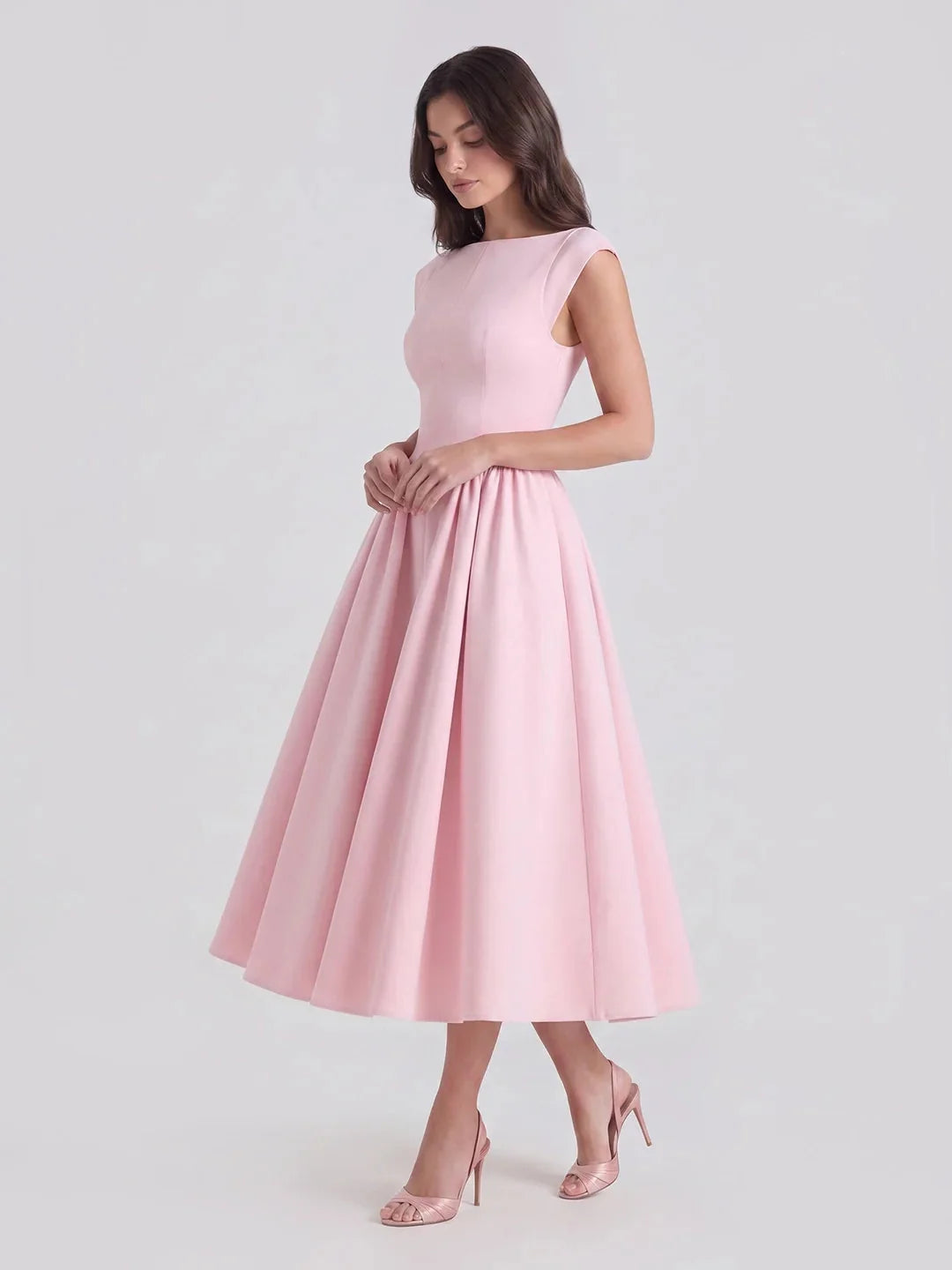 Hepburn | Satin Midi Dress Full Skirt