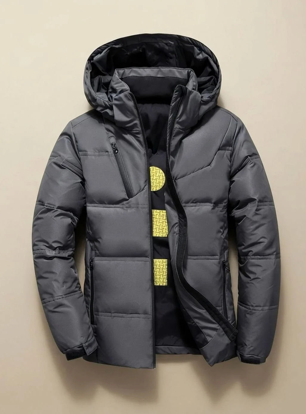 Men's Hooded Puffer Jacket – Black Detachable Hood