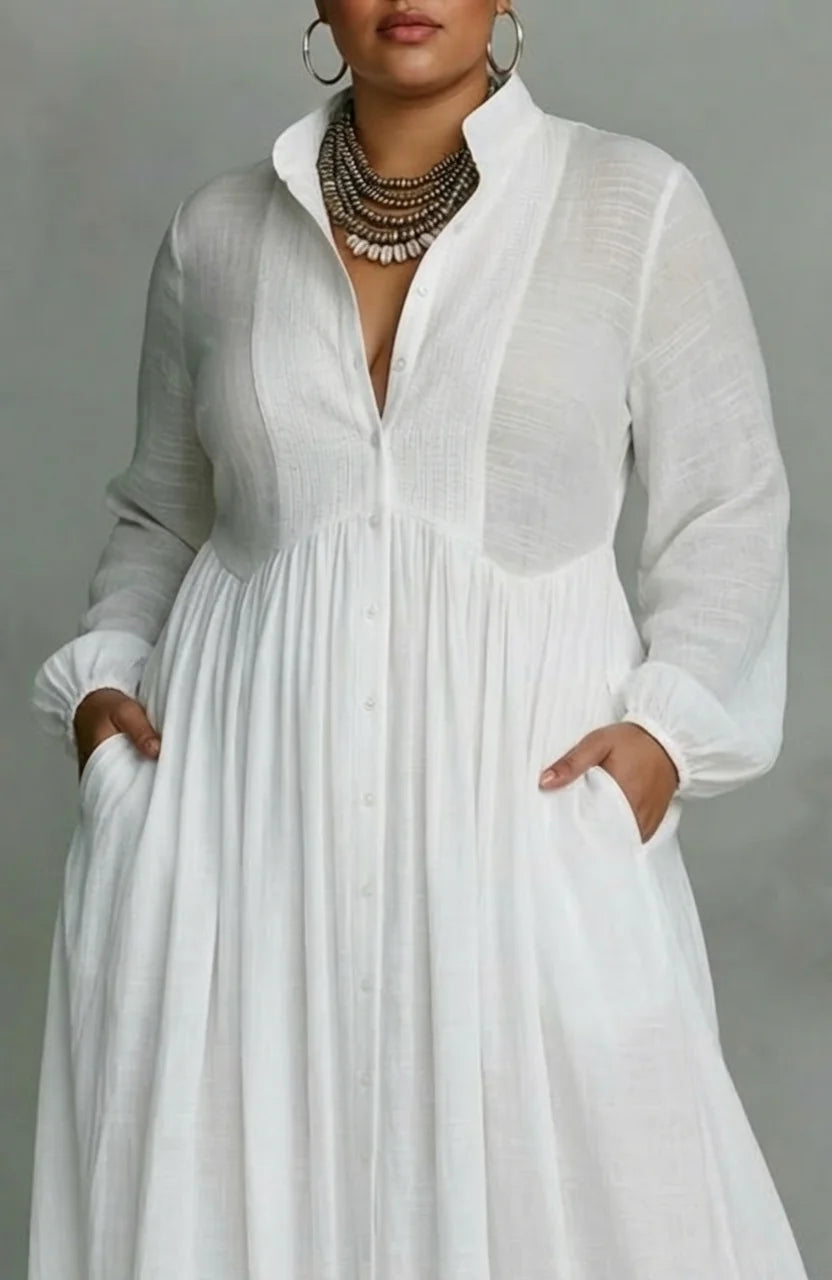 Long Sleeve Button-Front Maxi Dress