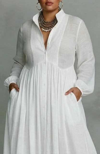 Long Sleeve Button-Front Maxi Dress