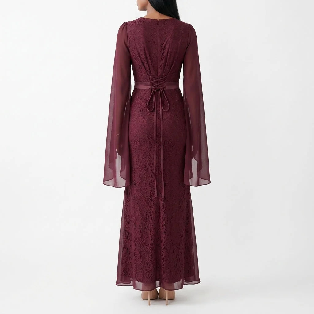 Celine | Lace Maxi Dress with Cape Sleeves