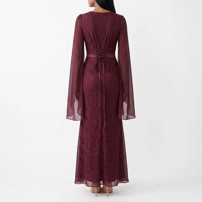 Celine | Lace Maxi Dress with Cape Sleeves