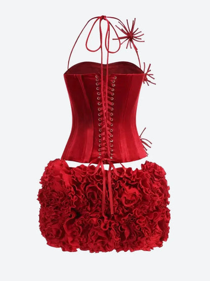 Raven | Corset Top and Ruffle Mini Skirt Set