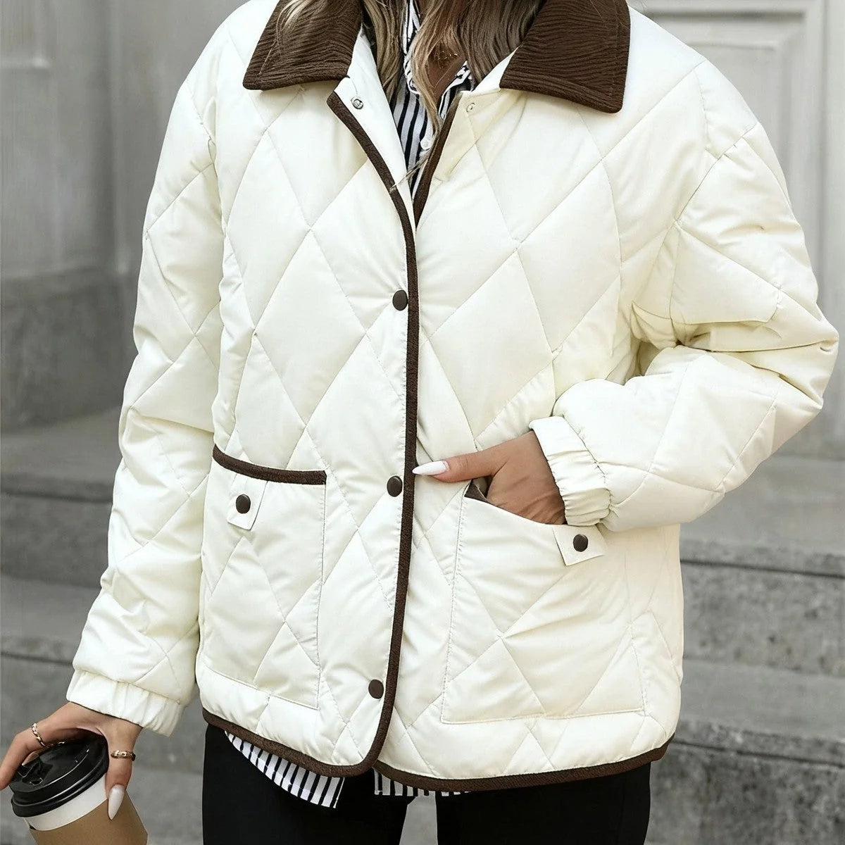 Women's Diamond Quilted Puffer Jacket with Collar
