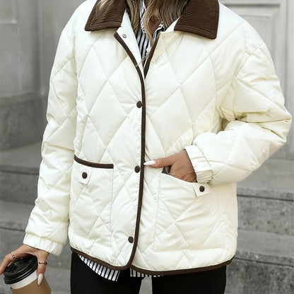 Women's Diamond Quilted Puffer Jacket with Collar
