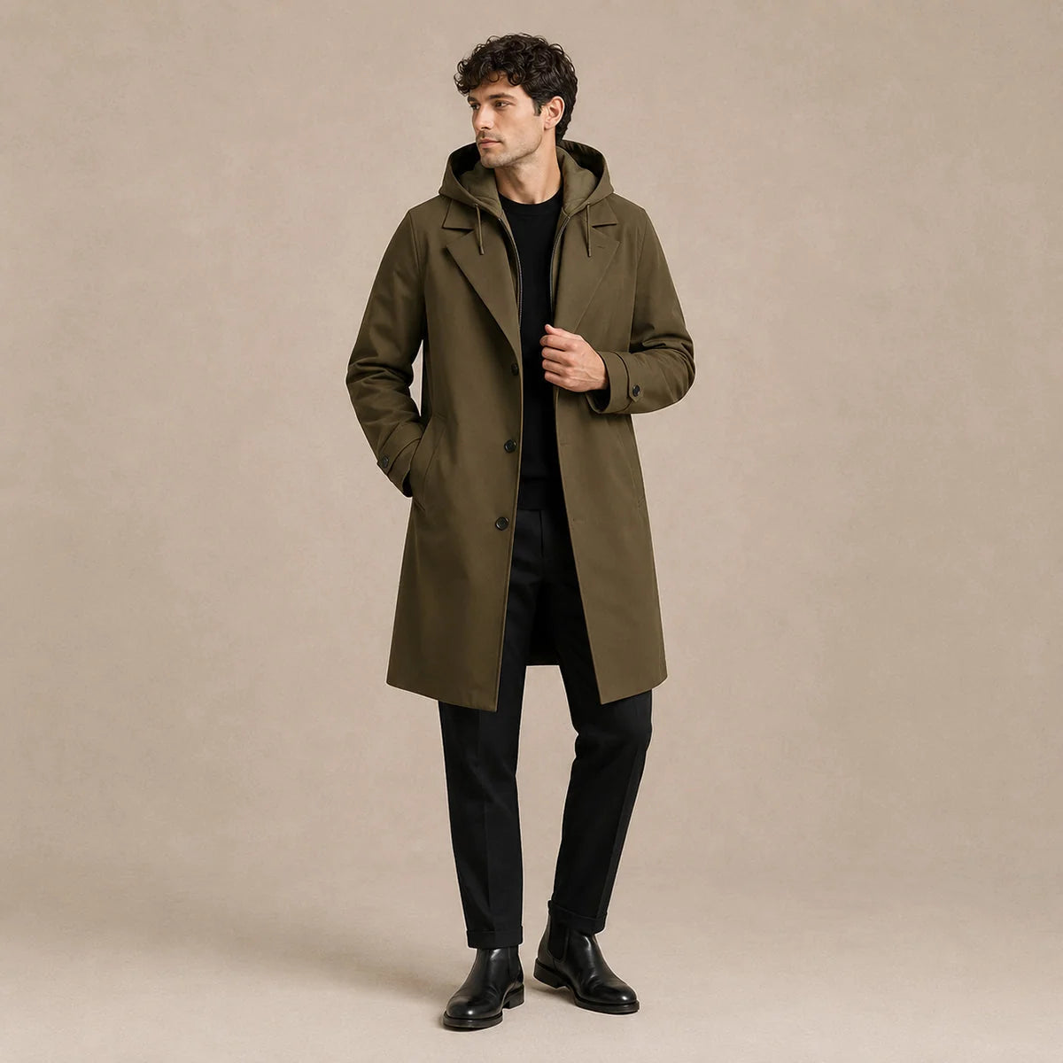 Oldborough | Men's Hooded Long Rain Coat