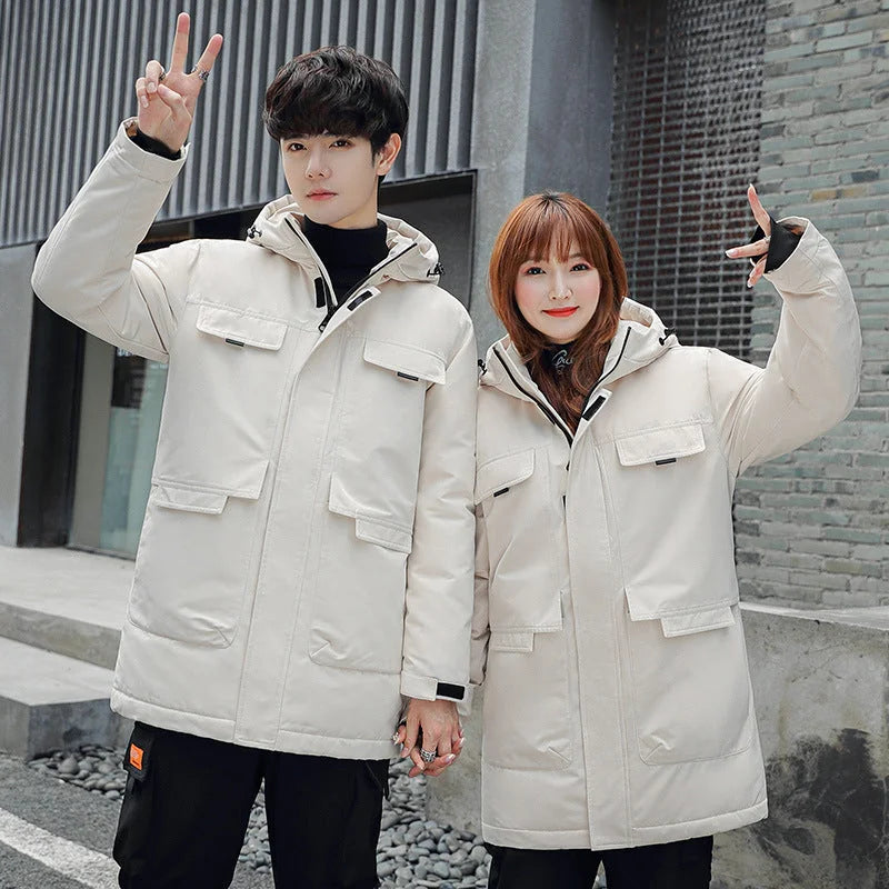 Men's Hooded Puffer Jacket – Black Long Parka
