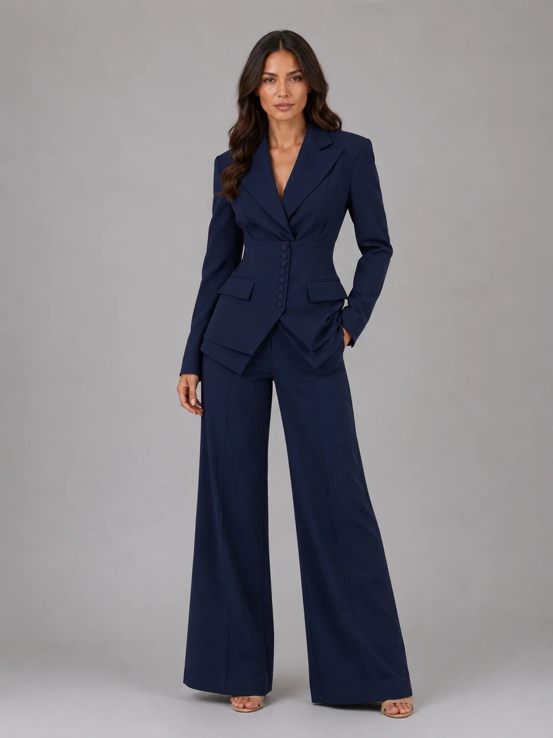 Three-Piece Pant Suit Set with Wide-Leg Trousers