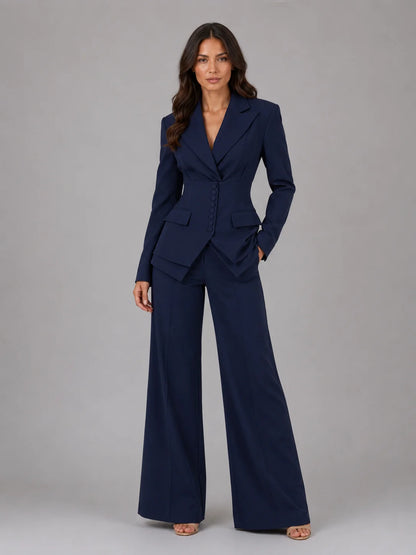 Three-Piece Pant Suit Set with Wide-Leg Trousers