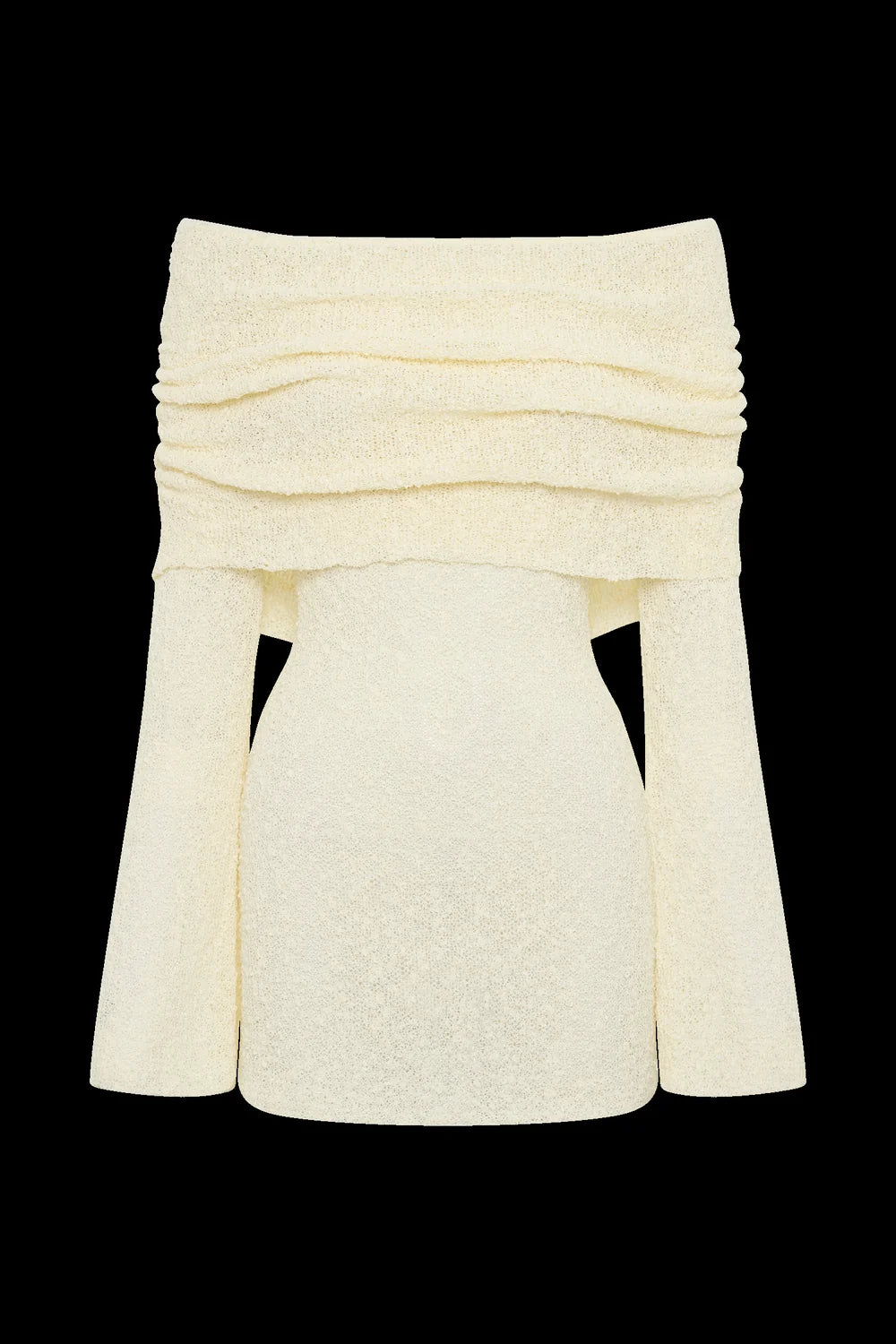 Sweater Dress – White Off-Shoulder Fitted Mini