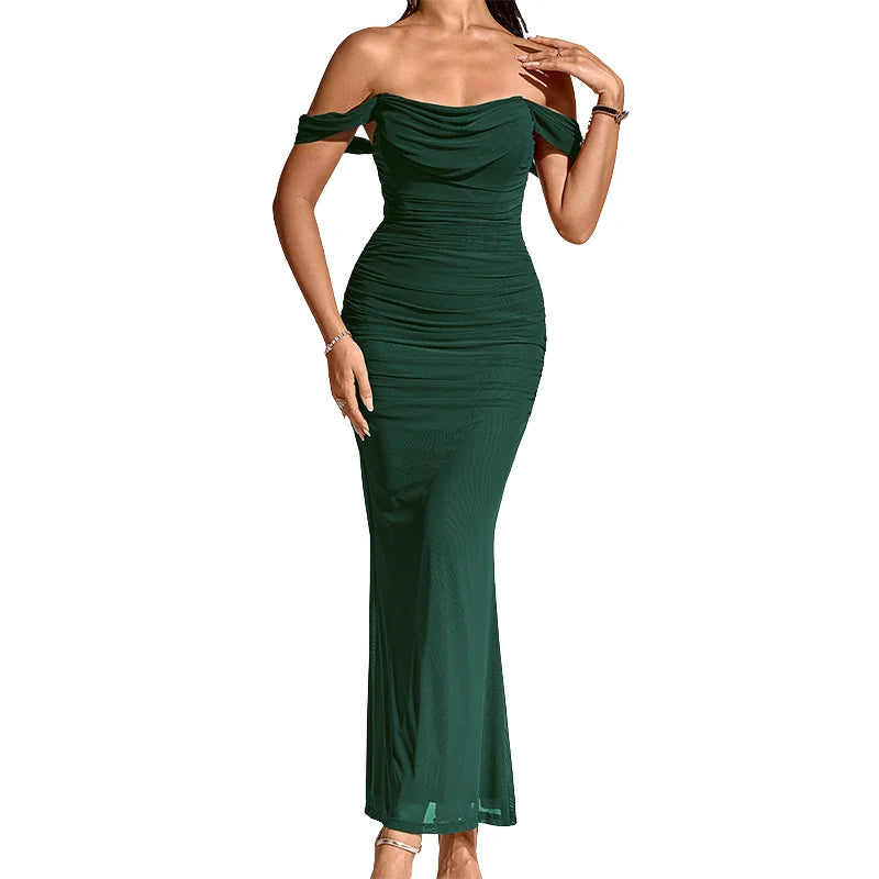 Off-Shoulder Ruched Maxi Formal Dress