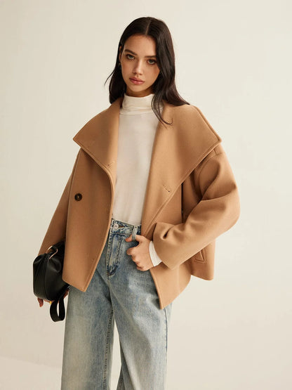 Wool Coat – Khaki Cropped Wool-Blend