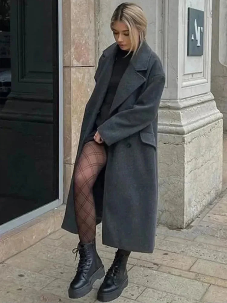Wool Coat – Beige Double-Breasted Long Wool-Blend