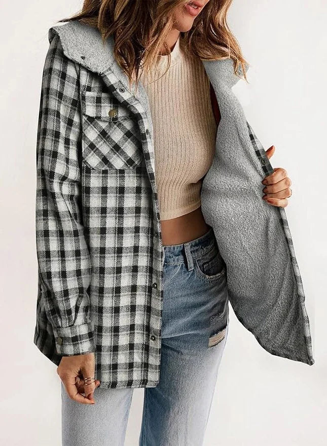 Plaid Flannel Sherpa Shirt Jacket