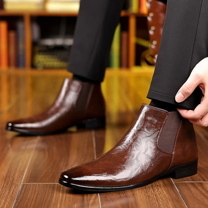 Men's Chelsea Boots – Brown Polished Leather-Look