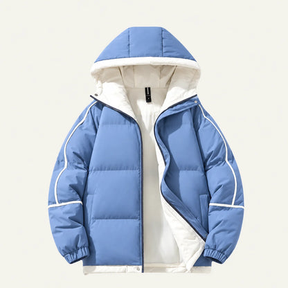 Men's Hooded Puffer Jacket – Black Contrast Piping