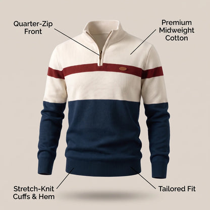 Men's Striped Knit Quarter Zip Sweater