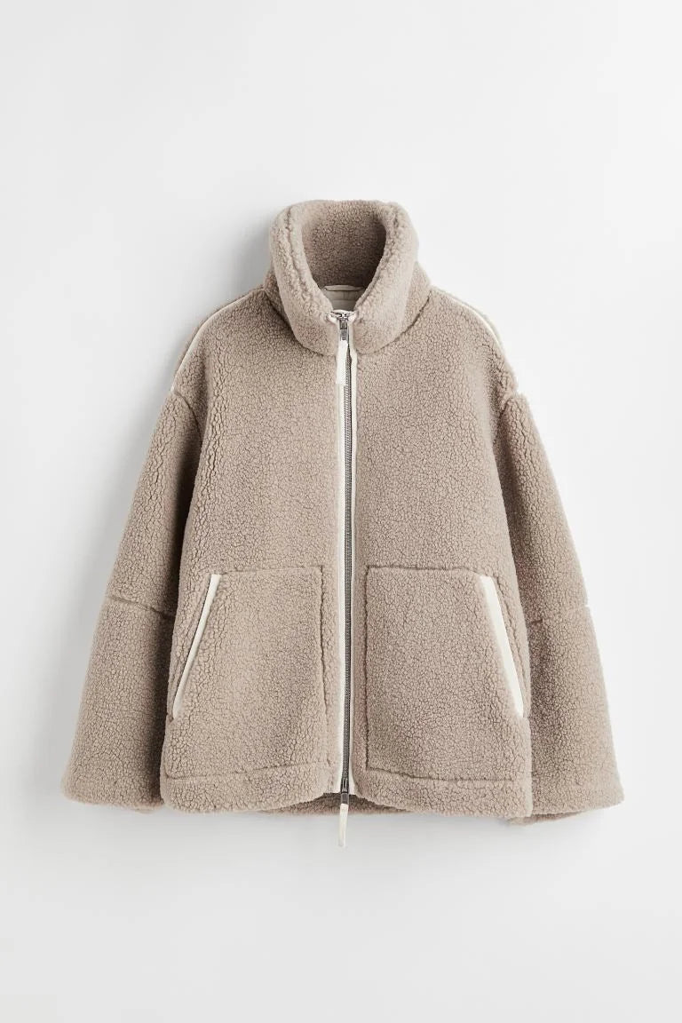 Women's Oversized Teddy Coat with Lapel Collar