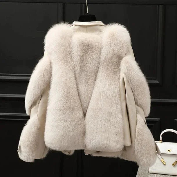 Women's Faux Leather Jacket with Fur Collar