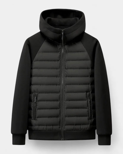 Men's Hooded Puffer Jacket – Black Raglan Softshell