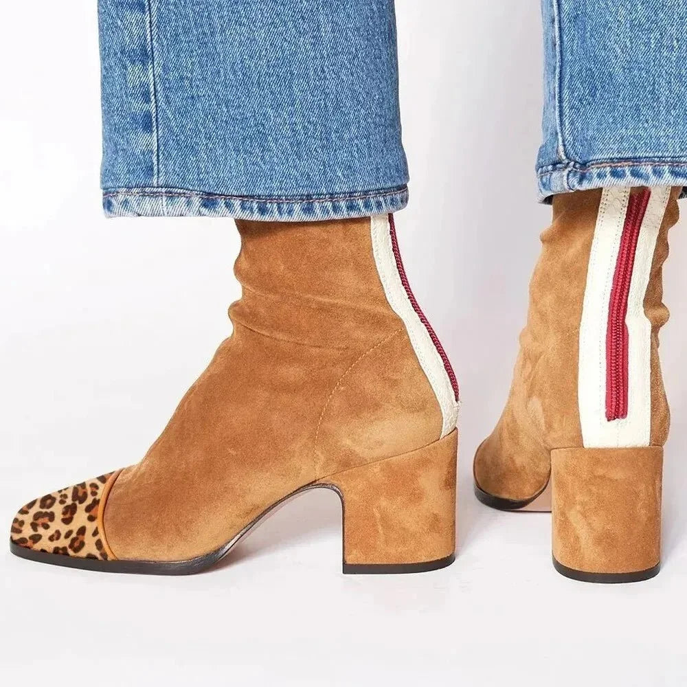 Luisa | Suede Block Heel Ankle Boots Square Toe