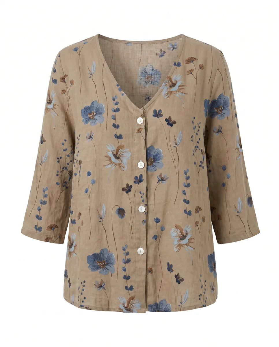 V-Neck Three-Quarter Sleeve Printed Blouse