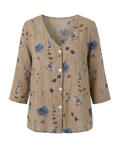 V-Neck Three-Quarter Sleeve Printed Blouse