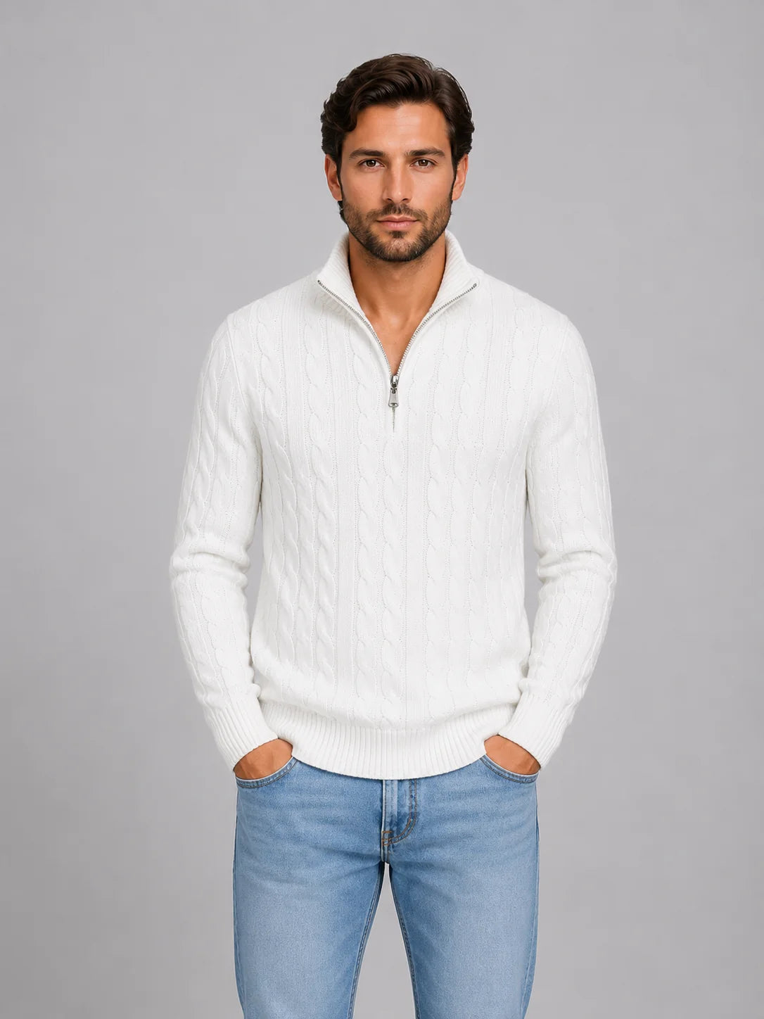 Men's Cable Knit Quarter-Zip Sweater