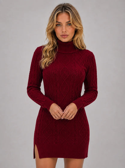 Cable-Knit Roll-Neck Jumper Mini Dress