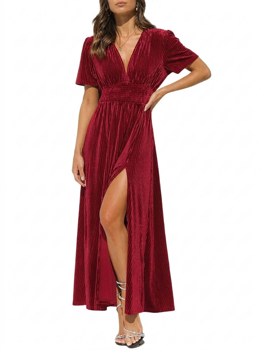 Velvet Wedding-Guest Maxi Dress