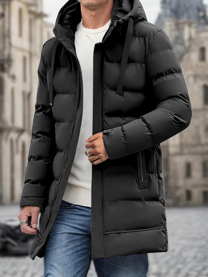 Men's Hooded Puffer Jacket – Black Longline