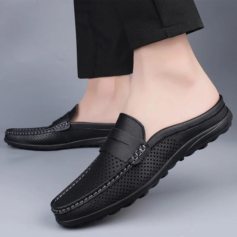 Men's Penny Loafers – Black Perforated Slip-On
