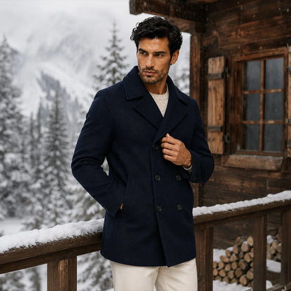 Men's Pea Coat – Navy Wool Double-Breasted