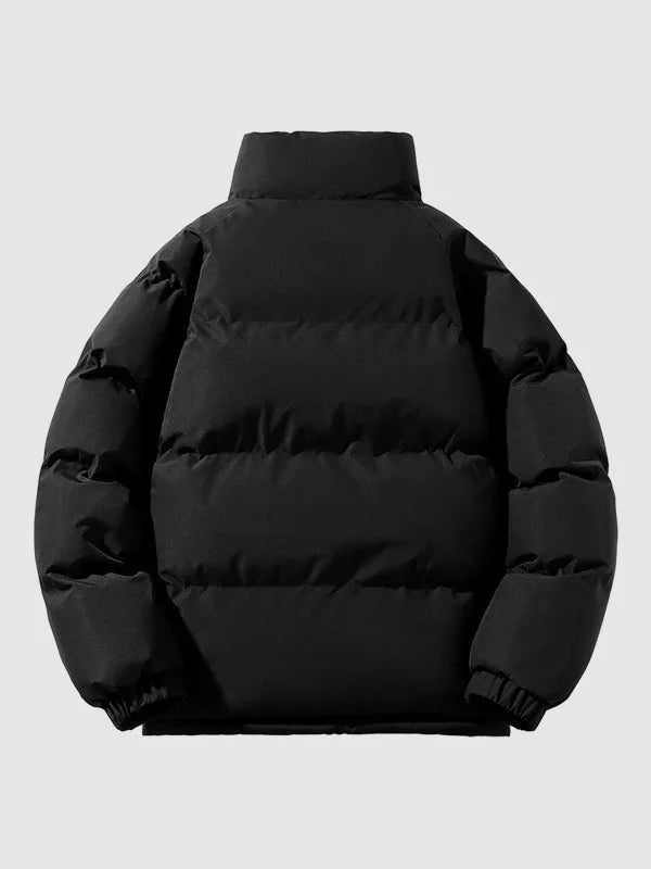 Men's Puffer Jacket – Black Fleece-Lined Stand Collar