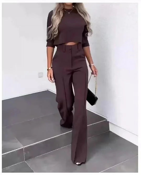 Cropped Top and High-Waist Wide-Leg Pant Set