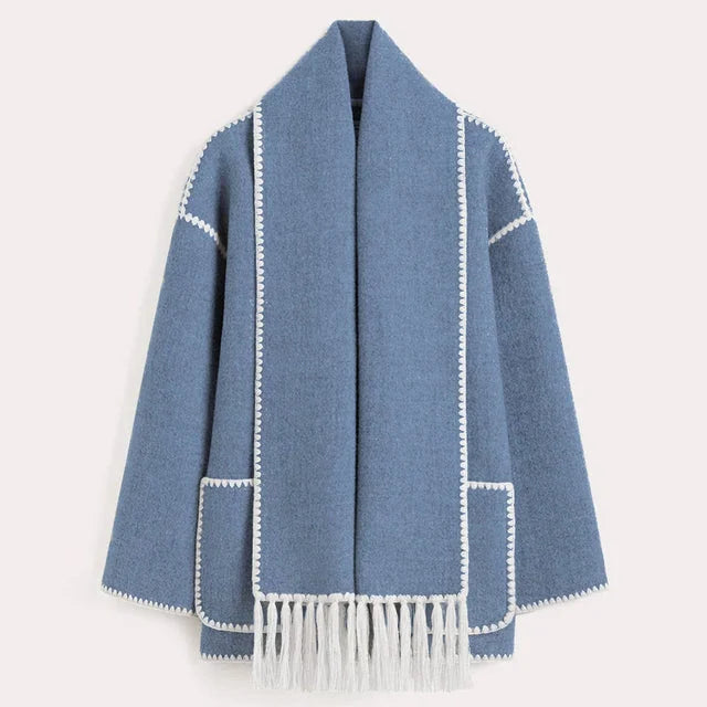Women's Wrap Coat with Fringe Scarf