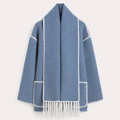 Women's Wrap Coat with Fringe Scarf
