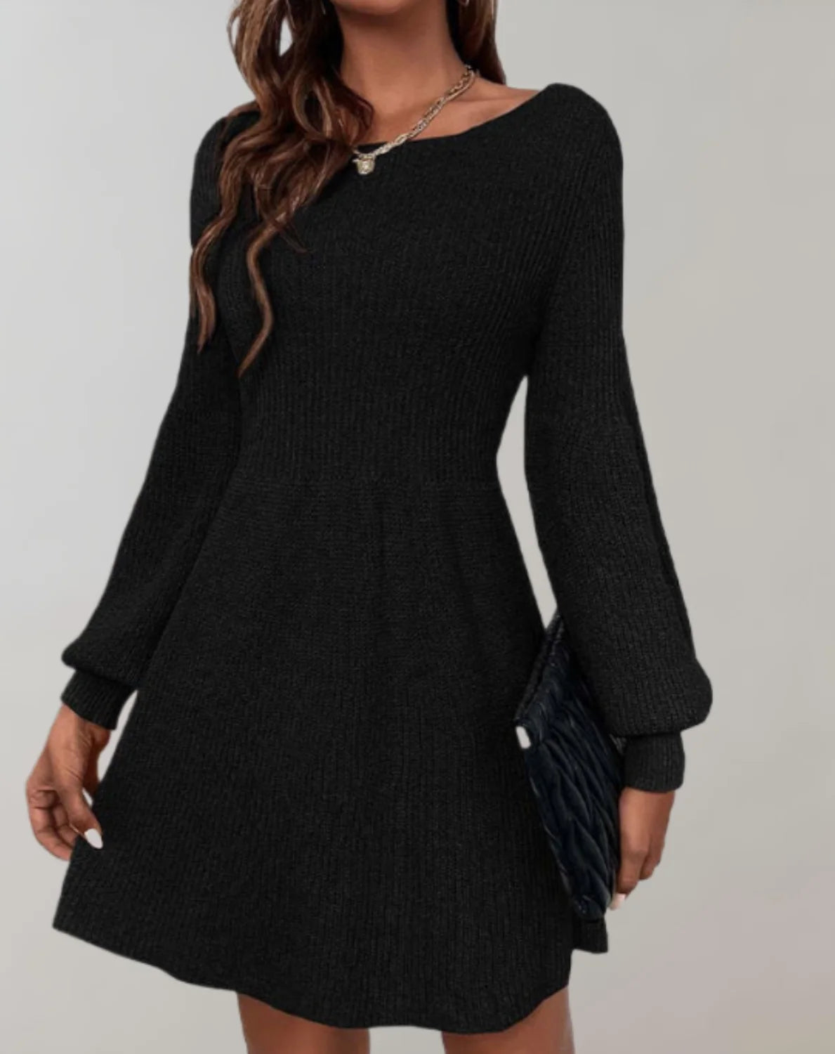 Sweater Dress – Black Fit and Flare Mini
