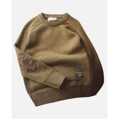 Men's Crew Neck Sweater with Elbow Patches
