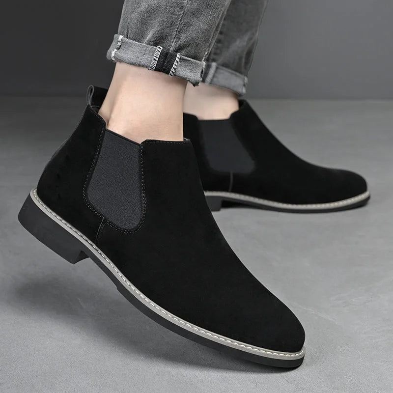 Men's Chelsea Boots – Black Suede-Look Slip-On