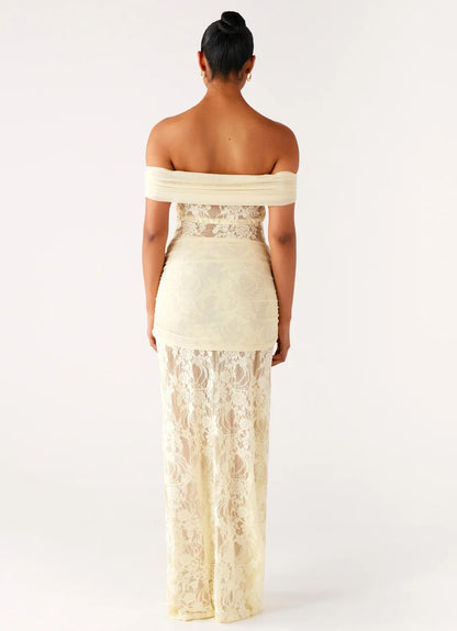 Beatrice | Off-Shoulder Lace Panel Maxi Dress