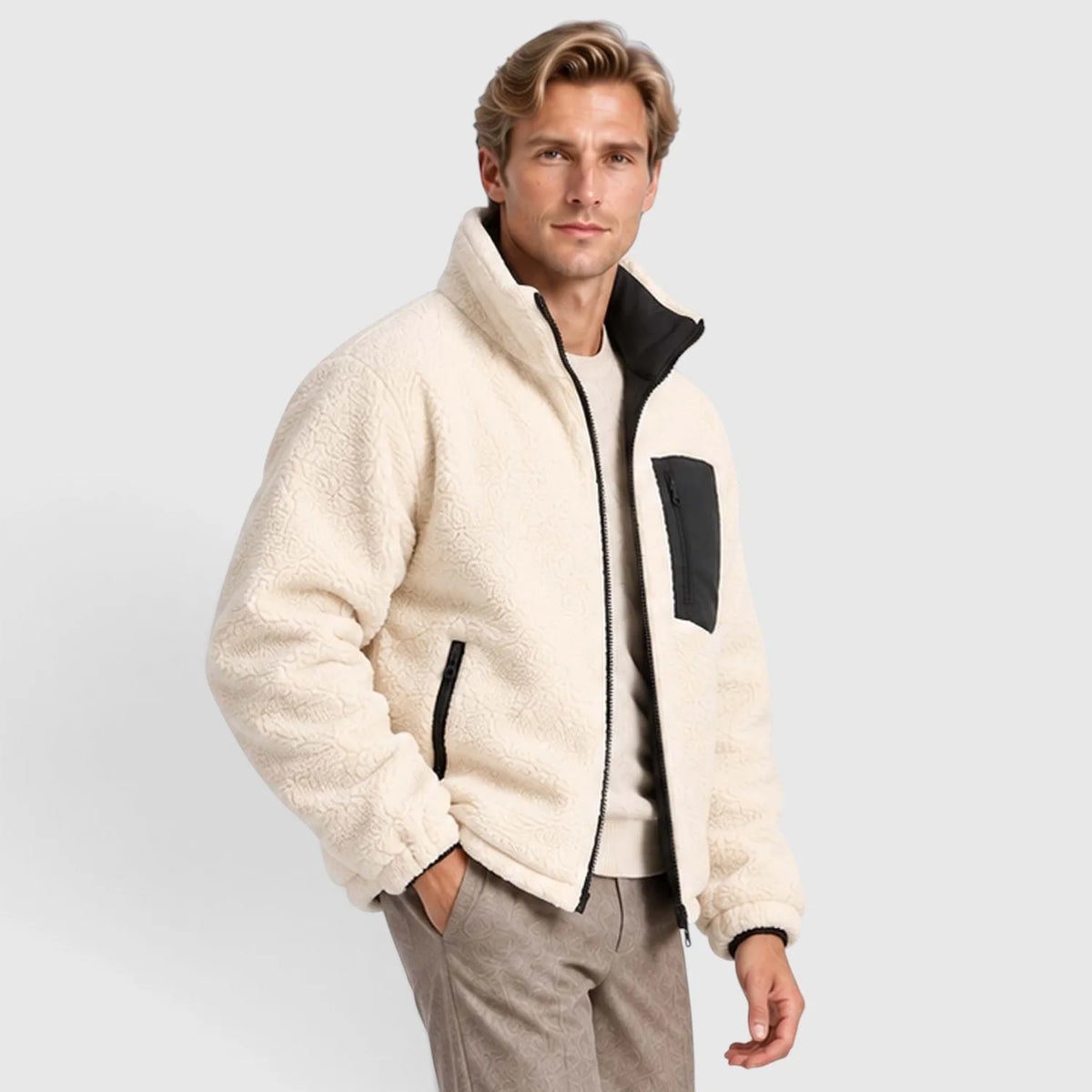Men's Reversible Puffer Jacket with Stand Collar