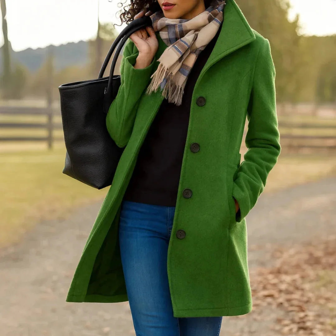Wool Blend Pea Coat with Button Front