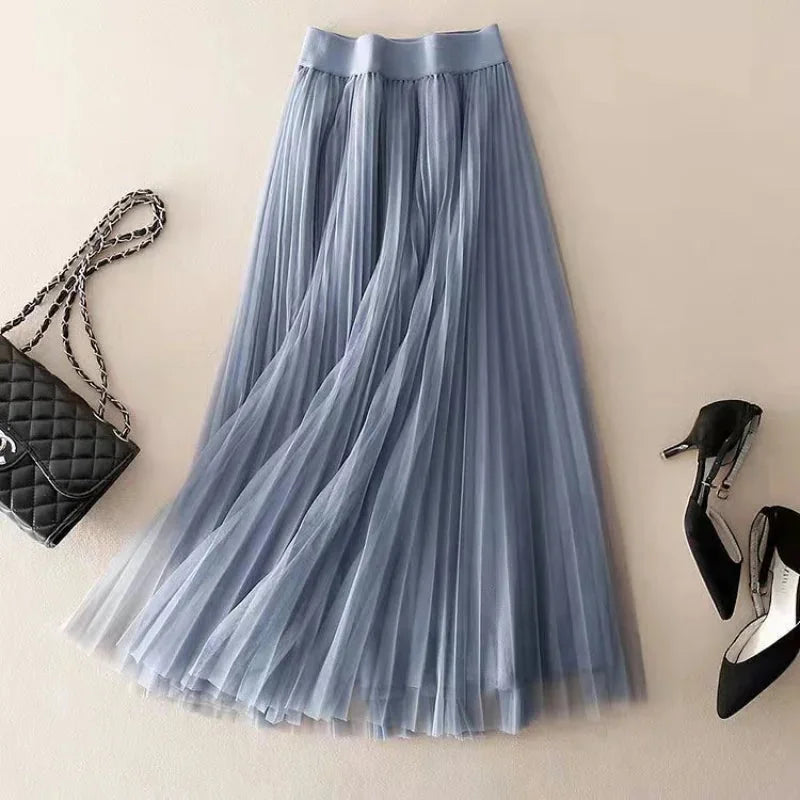 Pleated Tulle Maxi Skirt