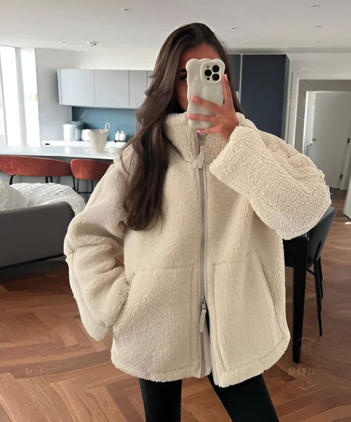 Women's Oversized Teddy Coat with Lapel Collar