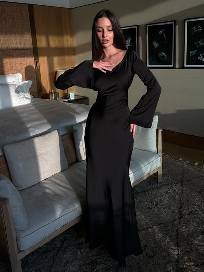 Wedding Guest Dress – Black Long Sleeve Maxi