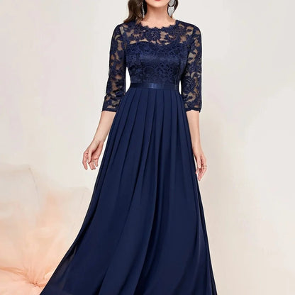 Lace Maxi Dress – Red Three-Quarter Sleeve